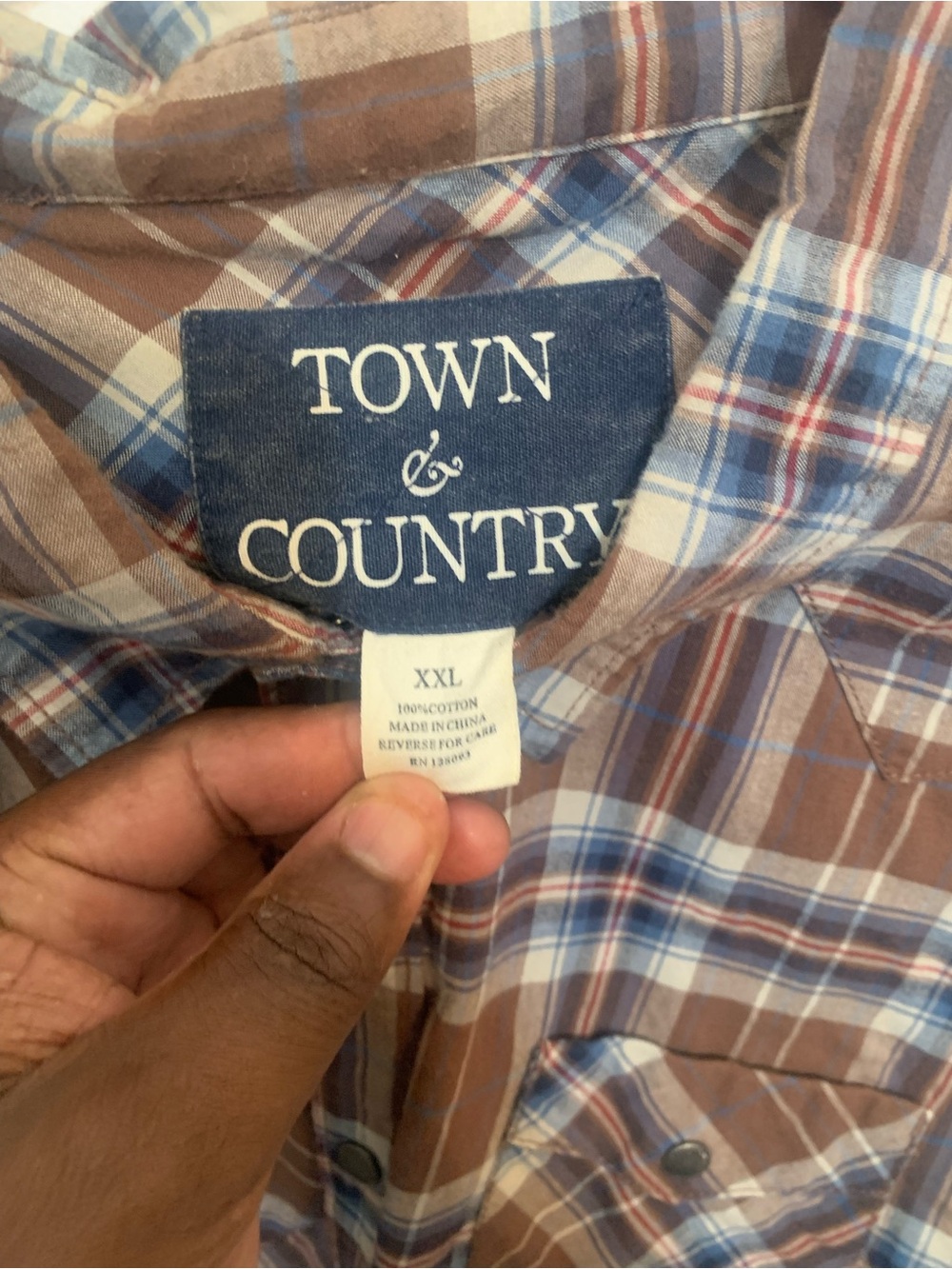Men’s Plaid Button-Down Shirt in Brown and Blue